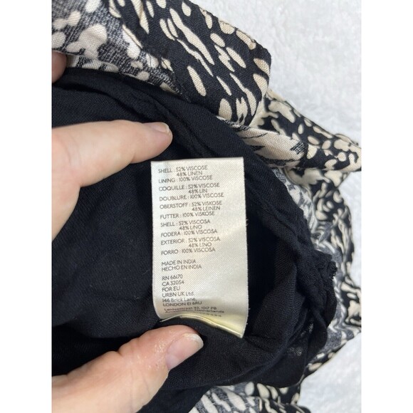 Anthropologie Maeve Skirt Womens Sz 2 Tiered Mini Black Print Linen Blend Boho - Picture 4 of 10